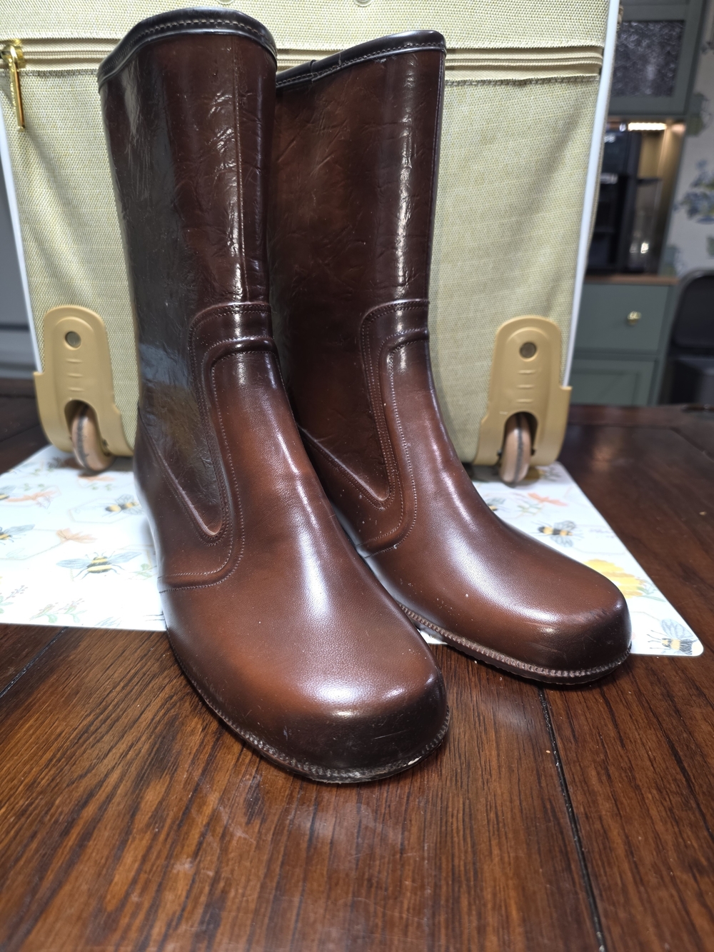 Womens Chestnut Brown Like Leather Mid-Calf Snow/Rainboots